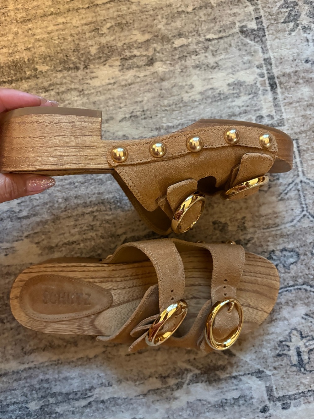 Schutz juno leather suede brown wood cottagecore sandal clogs size 6.5 NEW - Picture 9 of 13